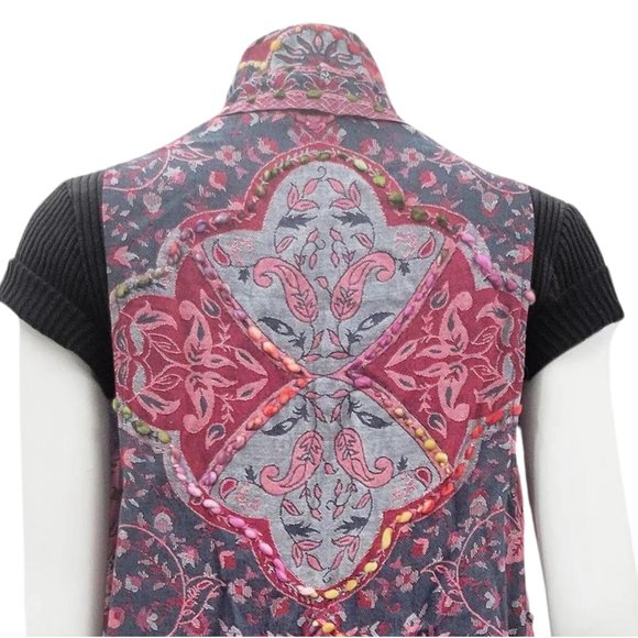 New Raspberry Grey Raj Boho Vest Embroidered Fringe 1 Size Women Gift For Her - Picture 5 of 6